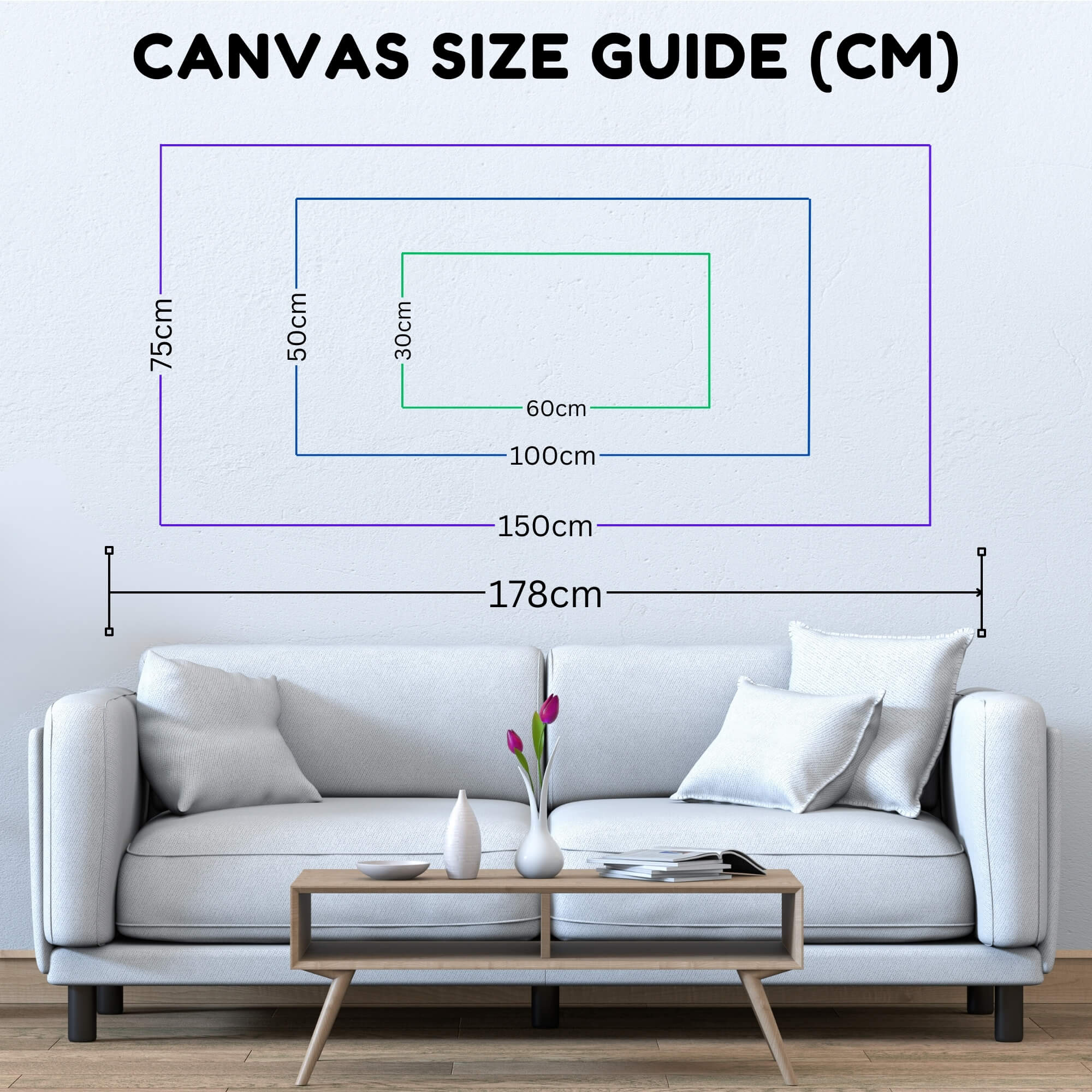 canvas size map in centimeters