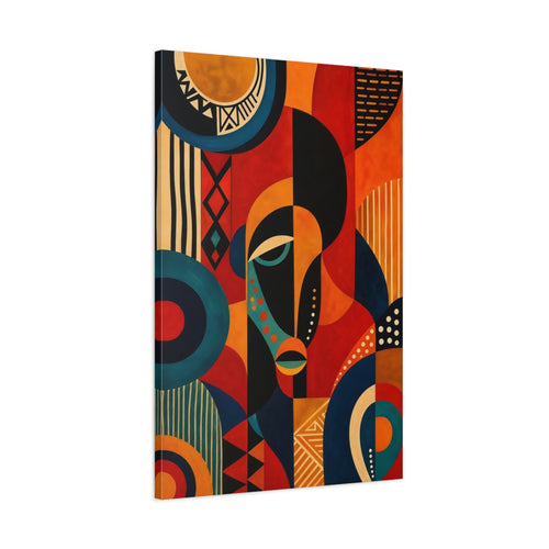 Main Mockup. Abstract Abstract Face Red Orange Blue Black shown as stretched canvas wall art