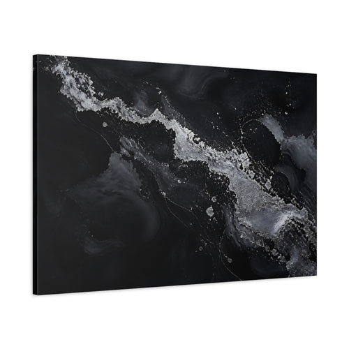 Main Mockup. Abstract Abstract Flow Black And Silver shown as stretched canvas wall art