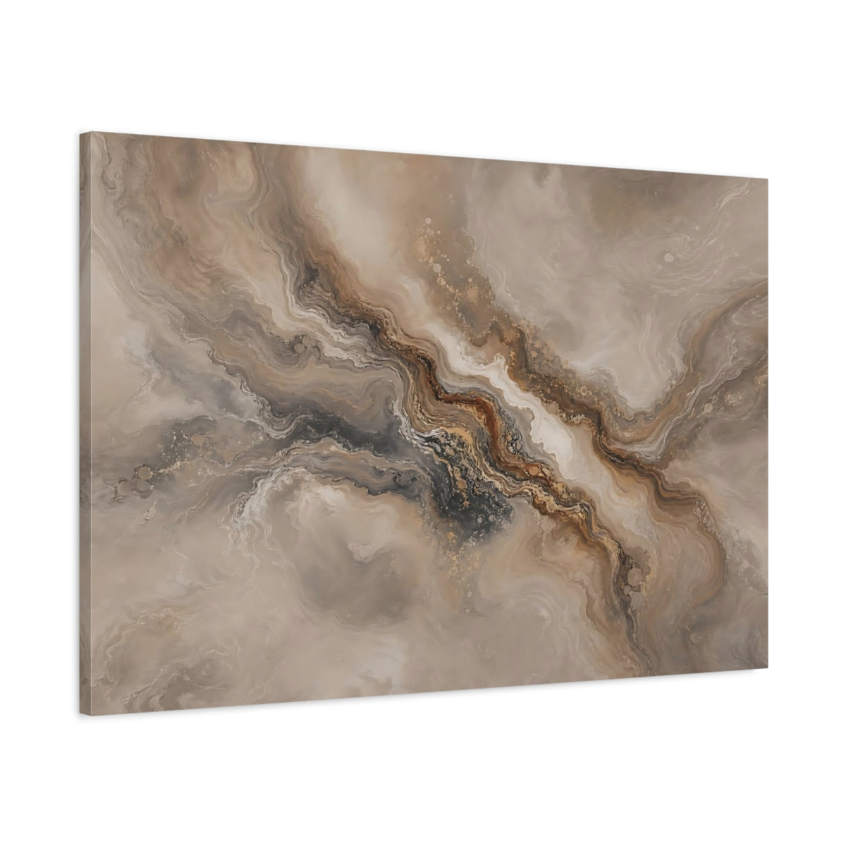 Main Mockup. Abstract Abstract Flow Brown And Gold Abstract shown as stretched canvas wall art