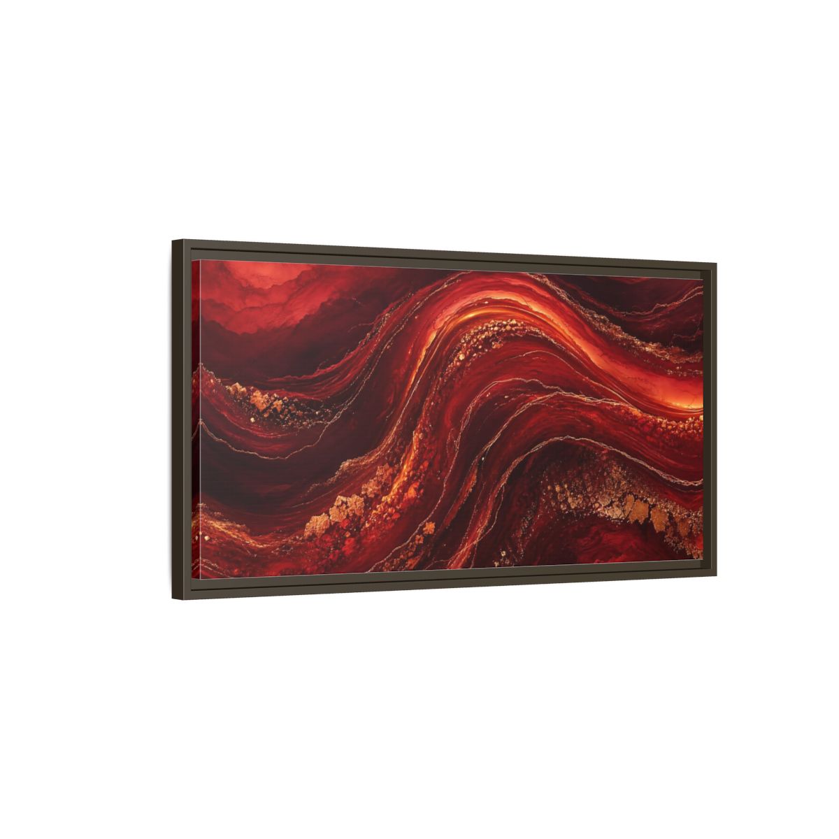 Main Mockup. Abstract Abstract Flow Red And Gold shown as stretched canvas wall art