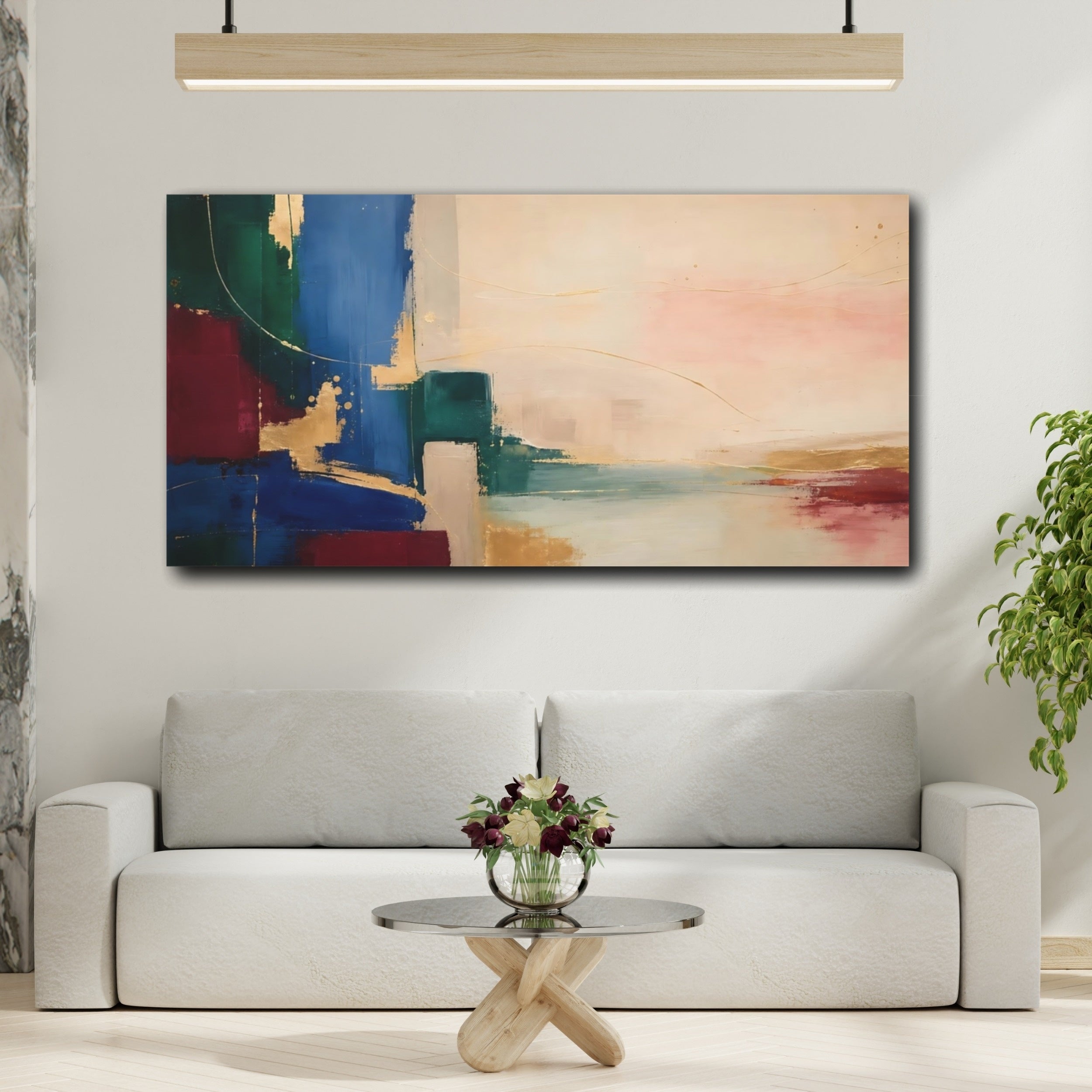 Mockup 2. Abstract Abstract Forms Abstract Gold shown as stretched canvas wall art