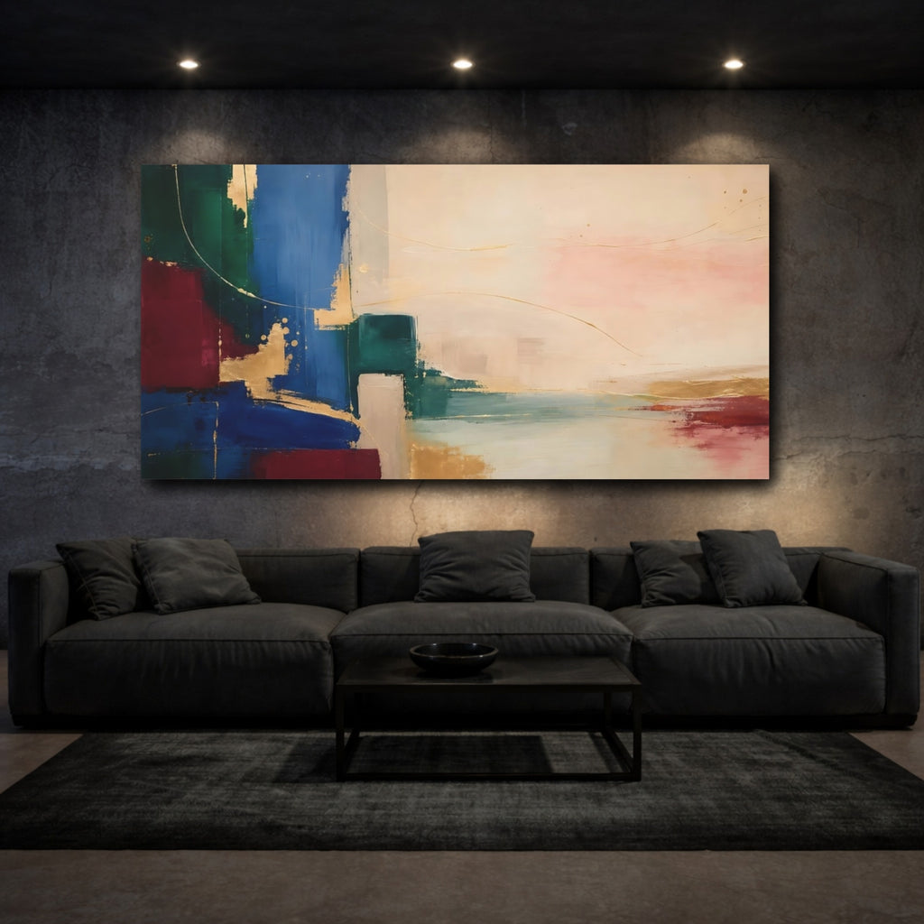 Mockup 3. Abstract Abstract Forms Abstract Gold shown as stretched canvas wall art