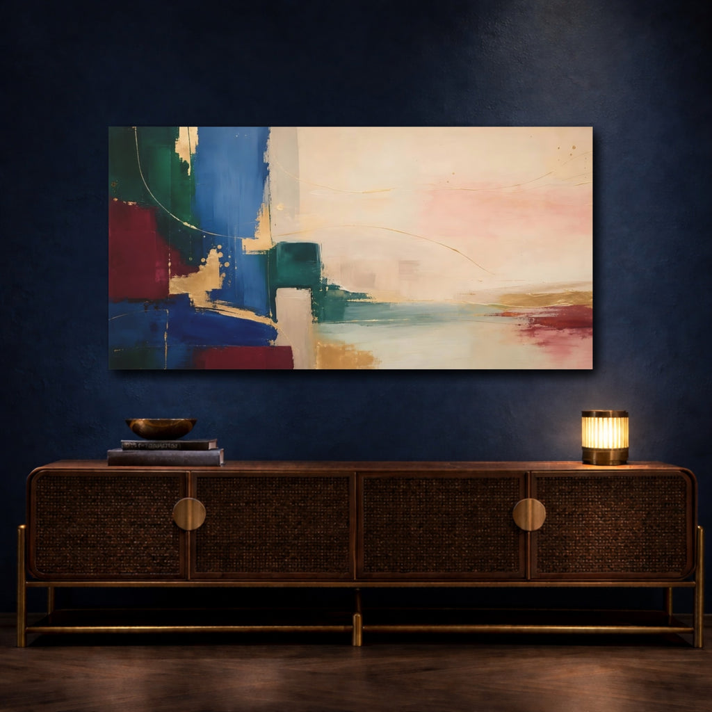 Mockup 4. Abstract Abstract Forms Abstract Gold shown as stretched canvas wall art