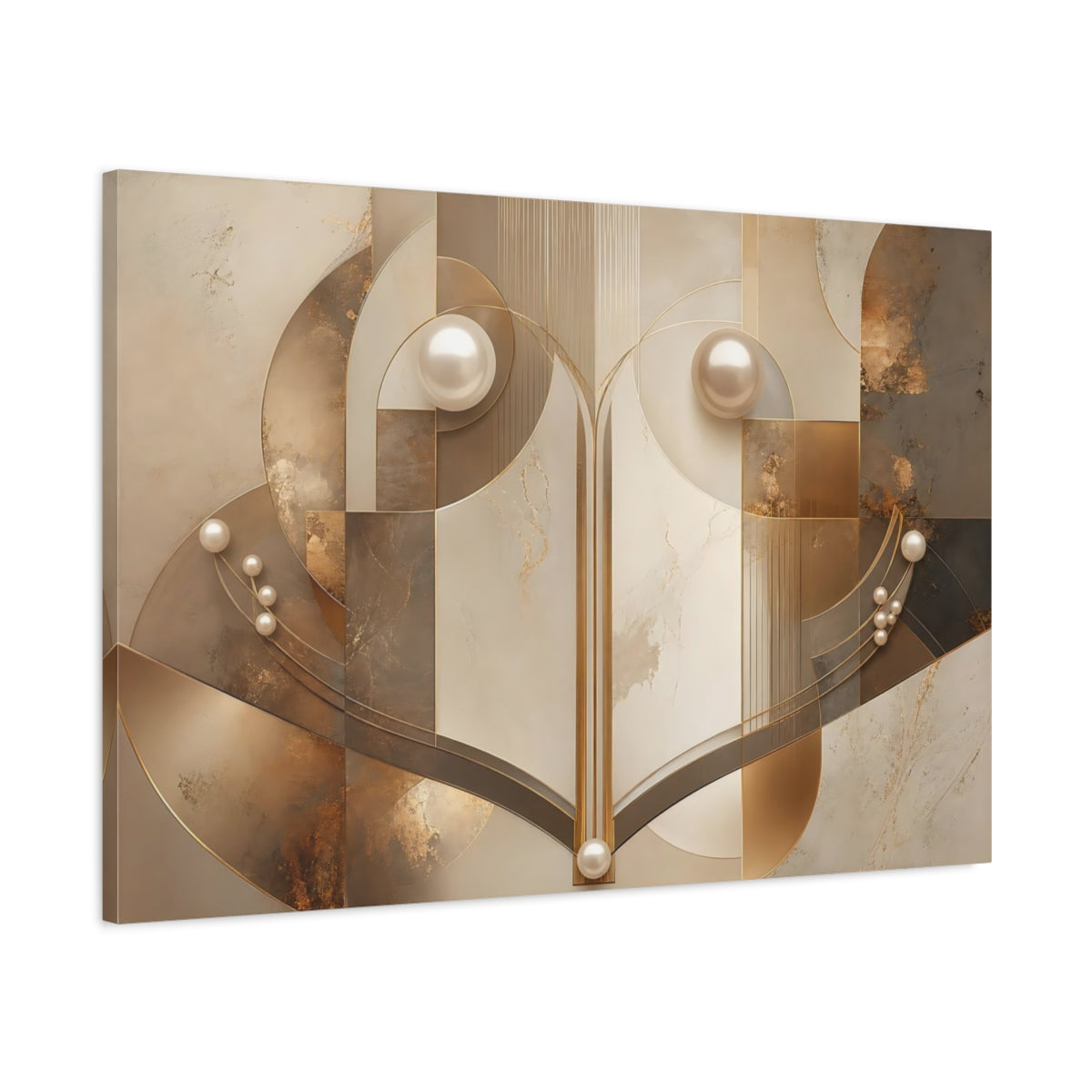 Main Mockup. Abstract Abstract Geometry Gold And Beige shown as stretched canvas wall art