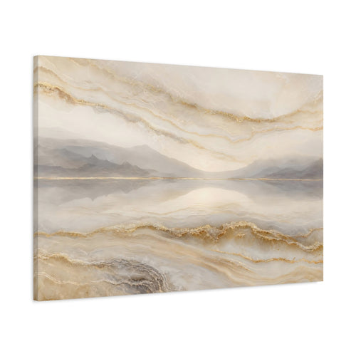 Main Mockup. Abstract Abstract Landscape Gold And Beige shown as stretched canvas wall art