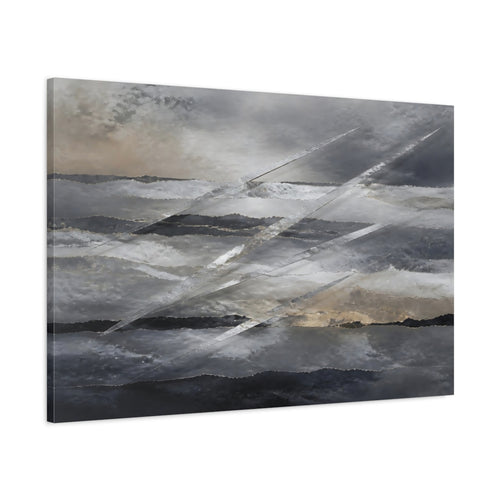 Main Mockup. Abstract Abstract Layers Gray Silver Gold shown as stretched canvas wall art