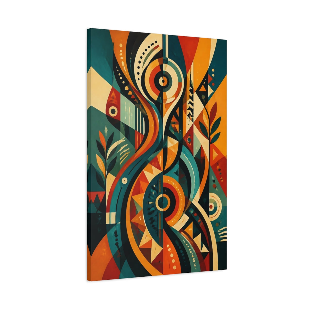 Main Mockup. Abstract Abstract Patterns Teal Orange Abstract shown as stretched canvas wall art