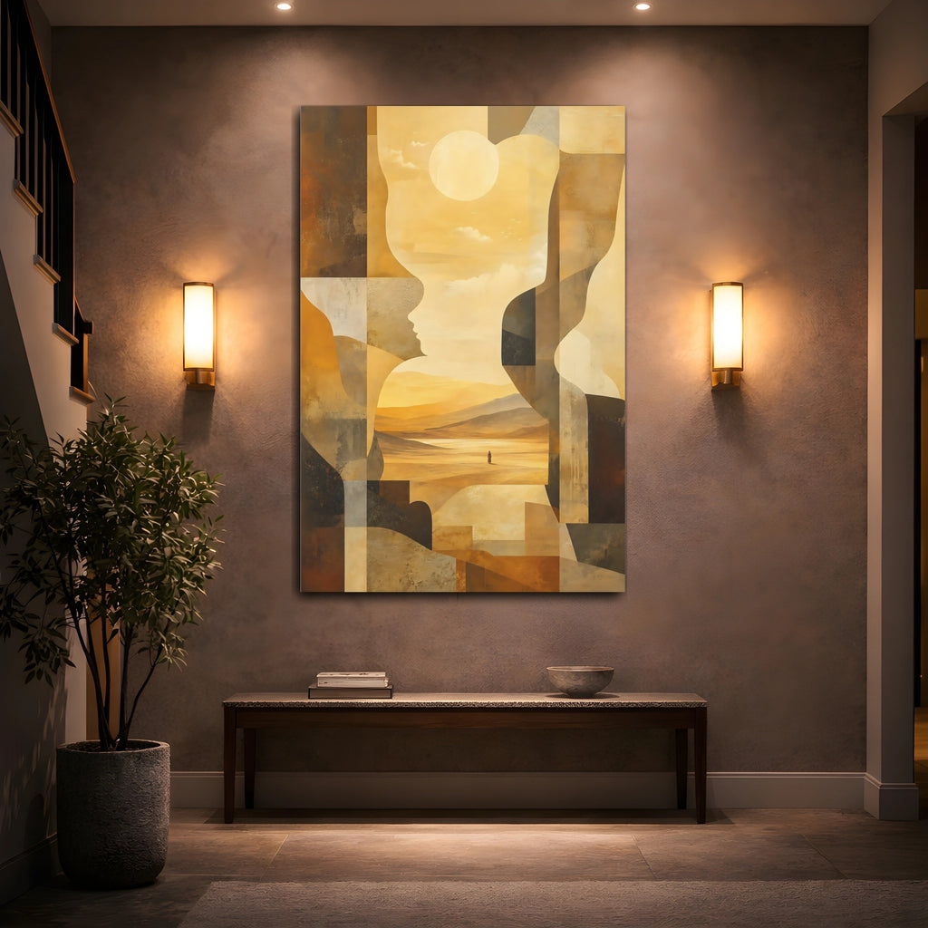 Mockup 2. Abstract Abstract Profiles Warm Desert shown as stretched canvas wall art