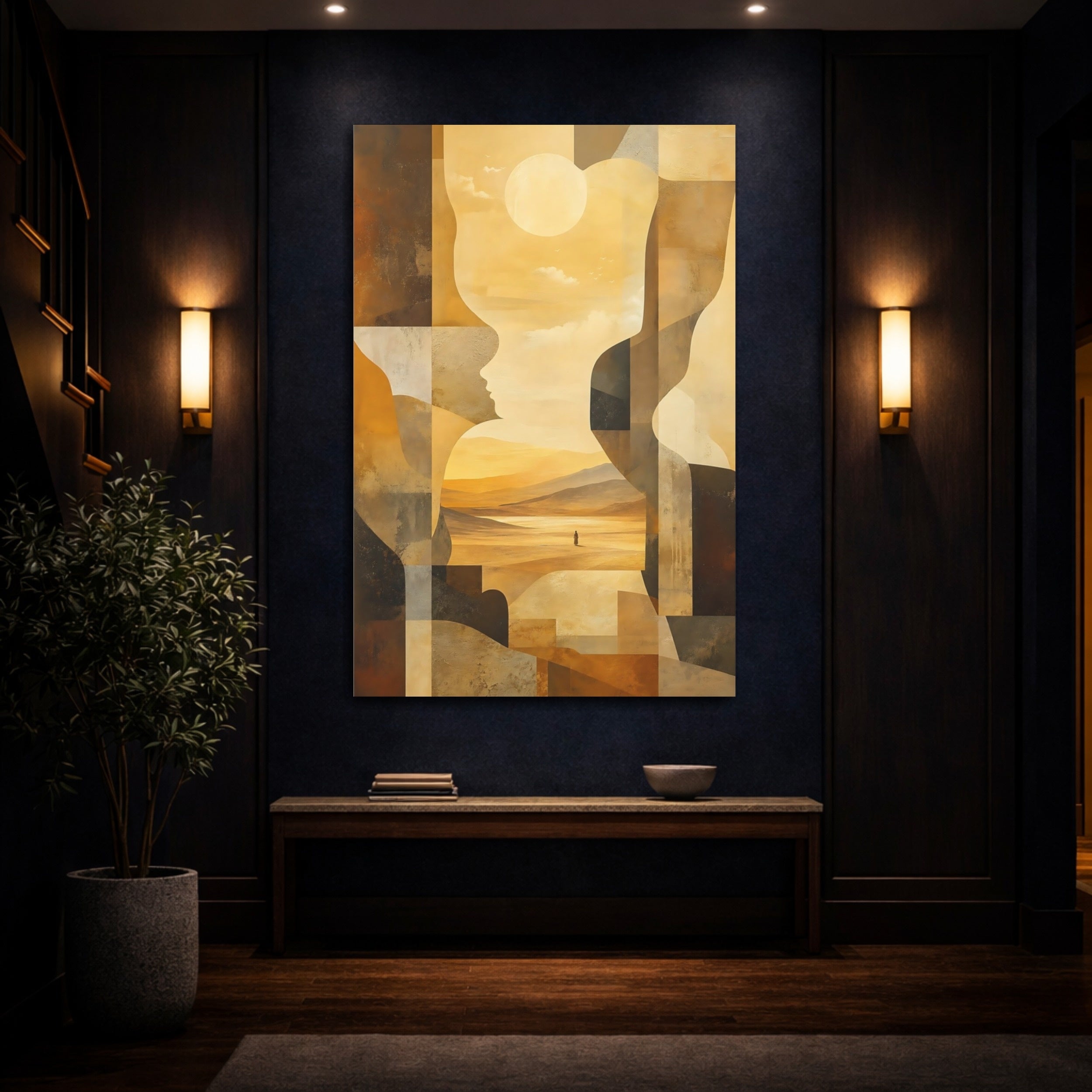 Mockup 4. Abstract Abstract Profiles Warm Desert shown as stretched canvas wall art