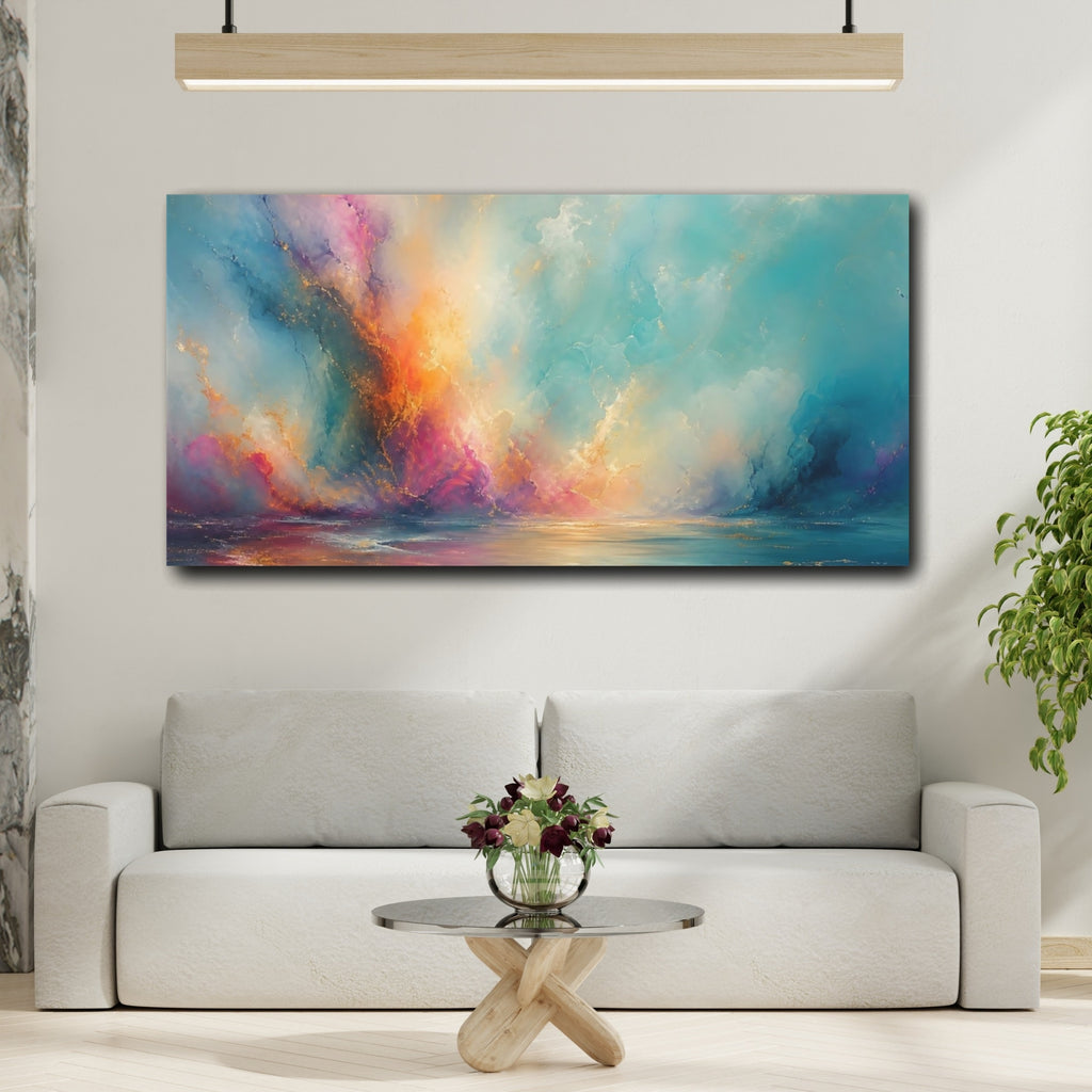 Mockup 2. Abstract Abstract Seascape Vibrant Seascape Art shown as stretched canvas wall art
