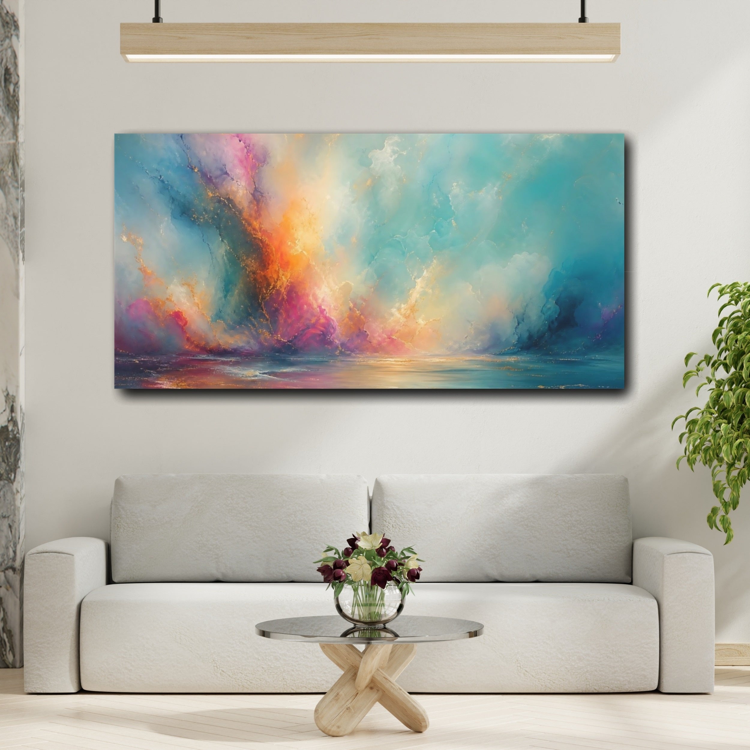 Mockup 2. Abstract Abstract Seascape Vibrant Seascape Art shown as stretched canvas wall art