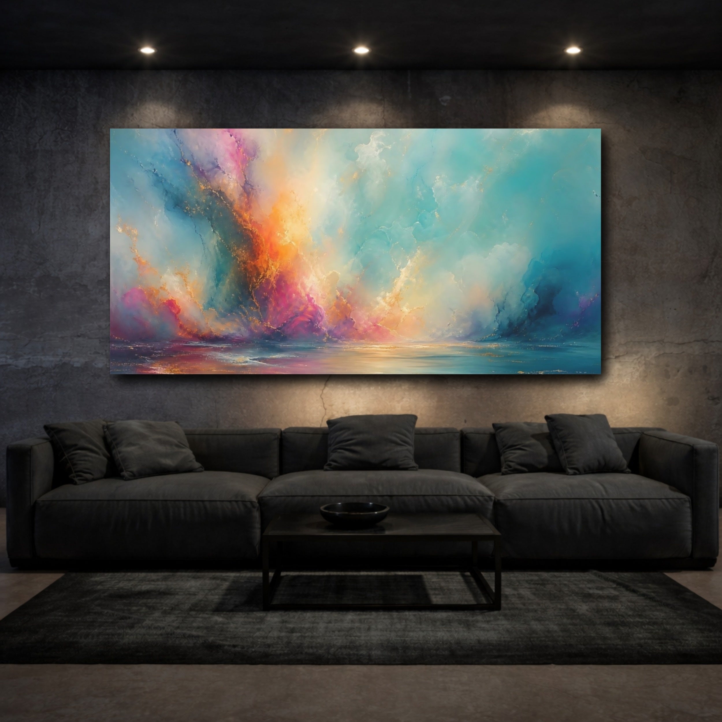 Mockup 3. Abstract Abstract Seascape Vibrant Seascape Art shown as stretched canvas wall art