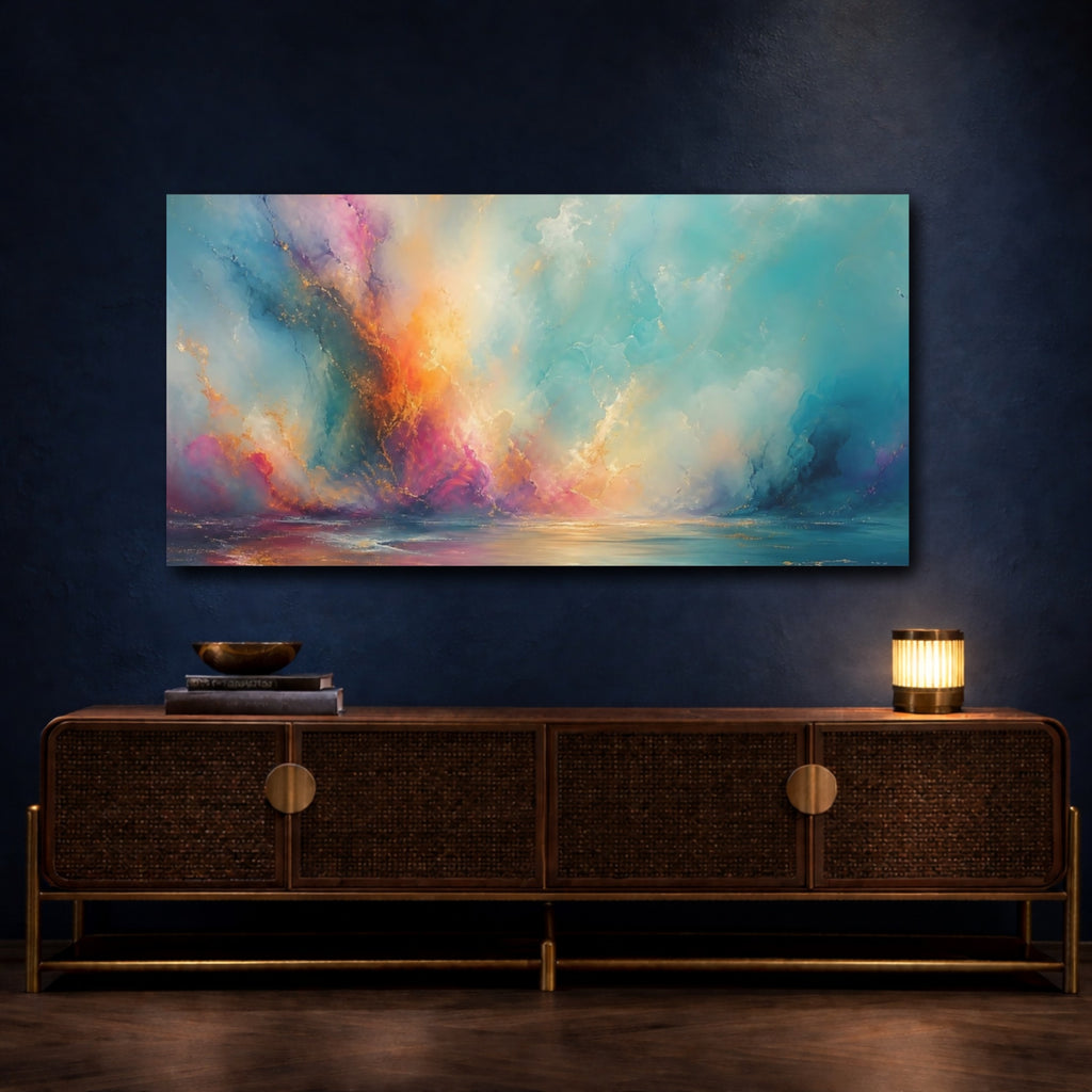 Mockup 4. Abstract Abstract Seascape Vibrant Seascape Art shown as stretched canvas wall art