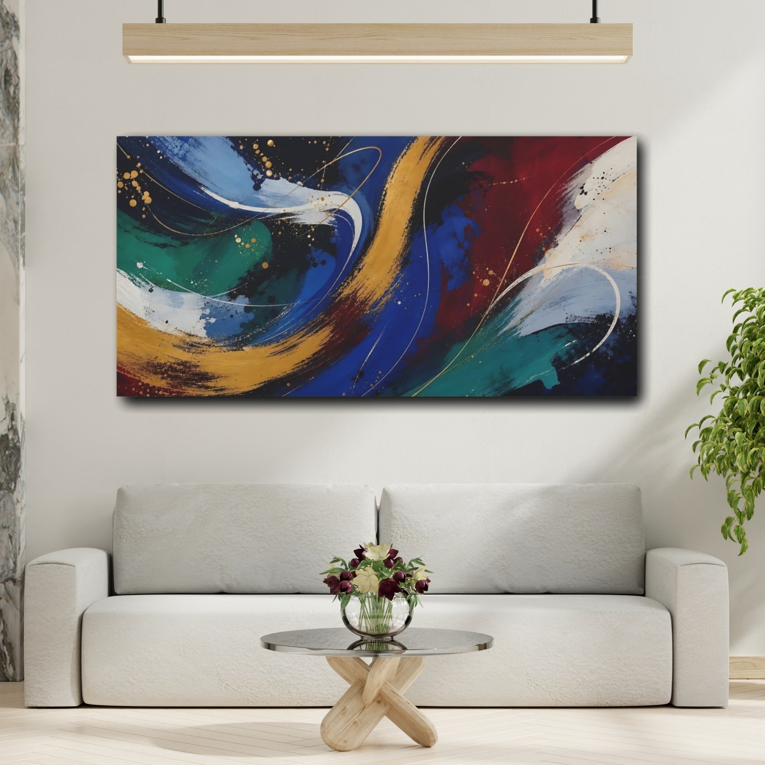 Mockup 2. Abstract Abstract Strokes Abstract Multicolor shown as stretched canvas wall art