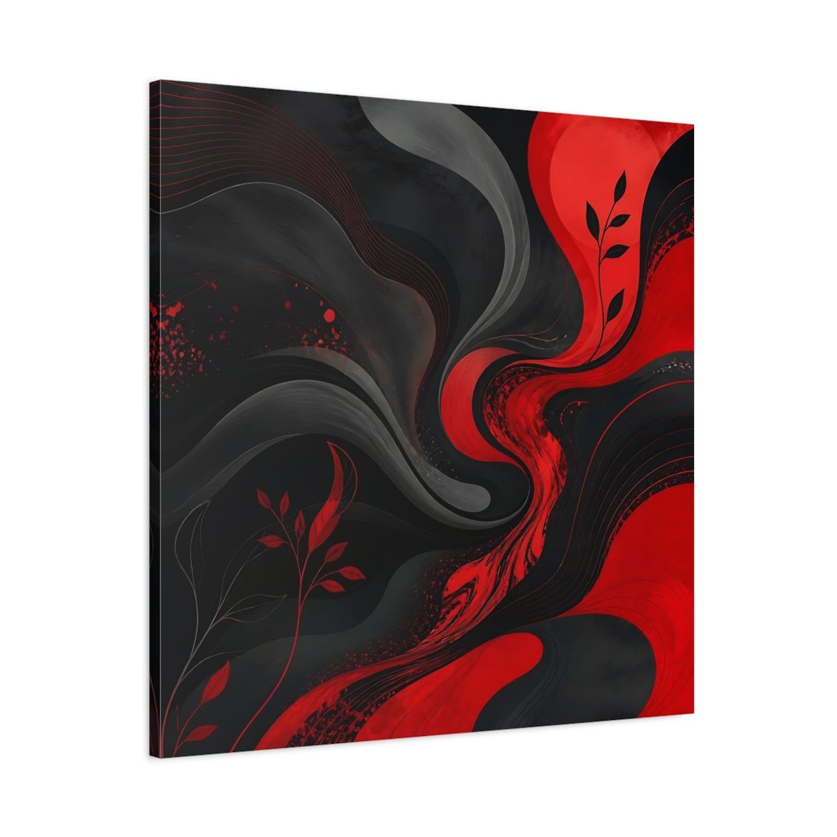 Main Mockup. Abstract Abstract Swirls Red Black Abstract shown as stretched canvas wall art