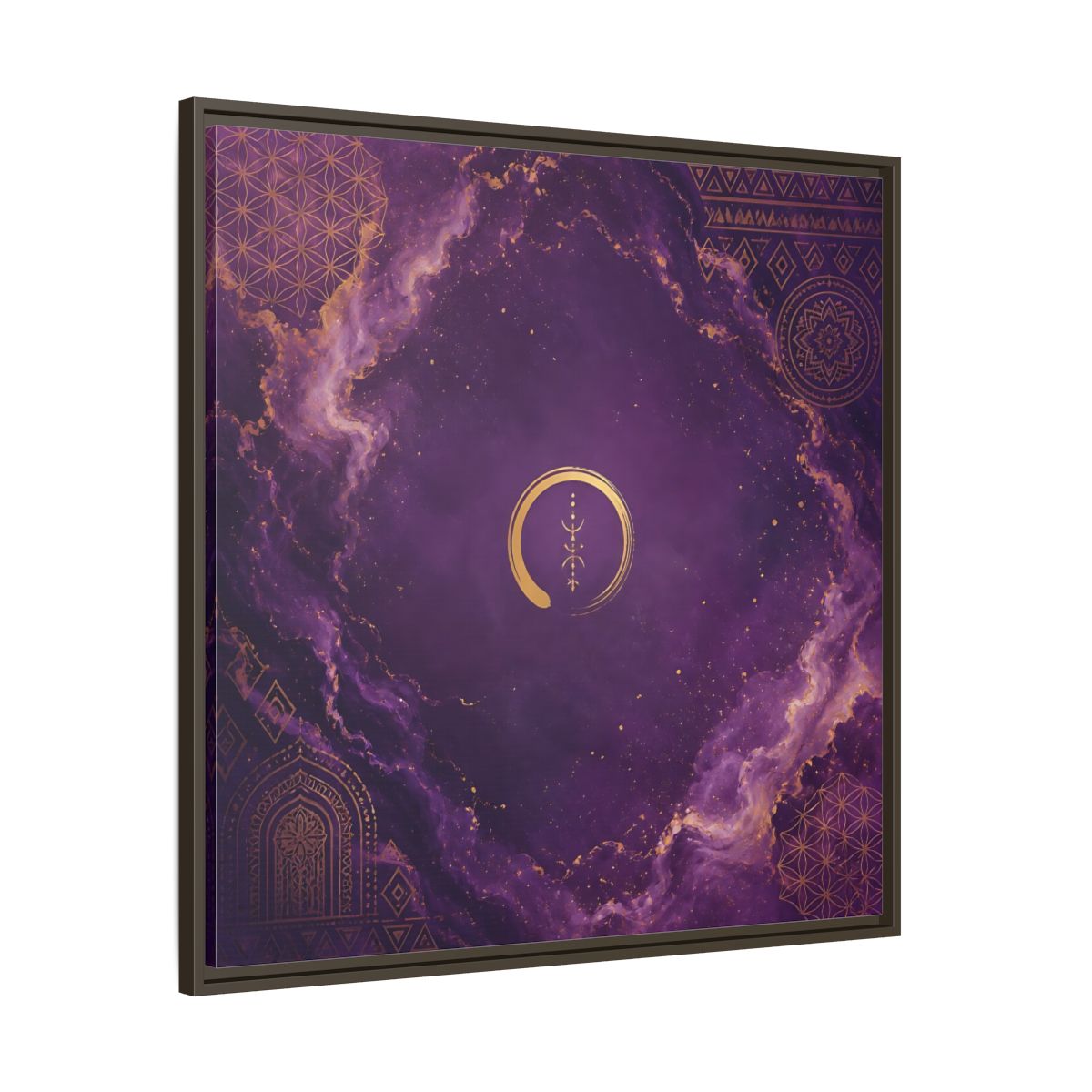 Main Mockup. Abstract Abstract Symbol Purple And Gold shown as stretched canvas wall art