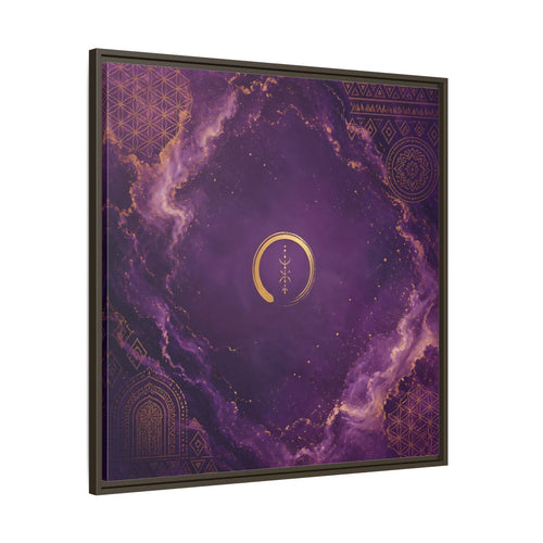 Main Mockup. Abstract Abstract Symbol Purple And Gold shown as stretched canvas wall art