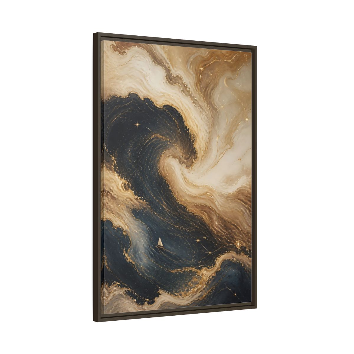 Main Mockup. Abstract Abstract Waves Blue Gold Waves shown as stretched canvas wall art