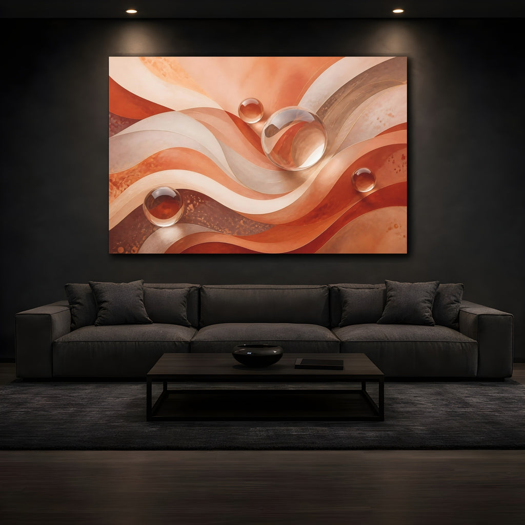 Mockup 3. Abstract Abstract Waves Earthy Tones Waves shown as stretched canvas wall art