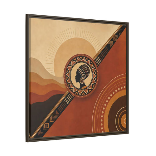 Main Mockup. Abstract African Woman Brown And Orange shown as stretched canvas wall art