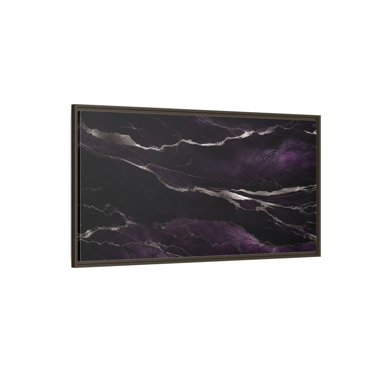 Side Mockup 4. Abstract Agate Pattern Purple And Silver shown as stretched canvas wall art