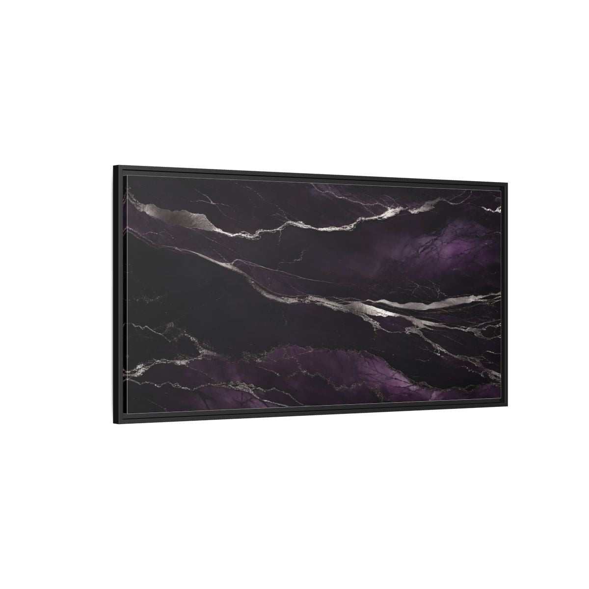 Side Mockup 5. Abstract Agate Pattern Purple And Silver shown as stretched canvas wall art