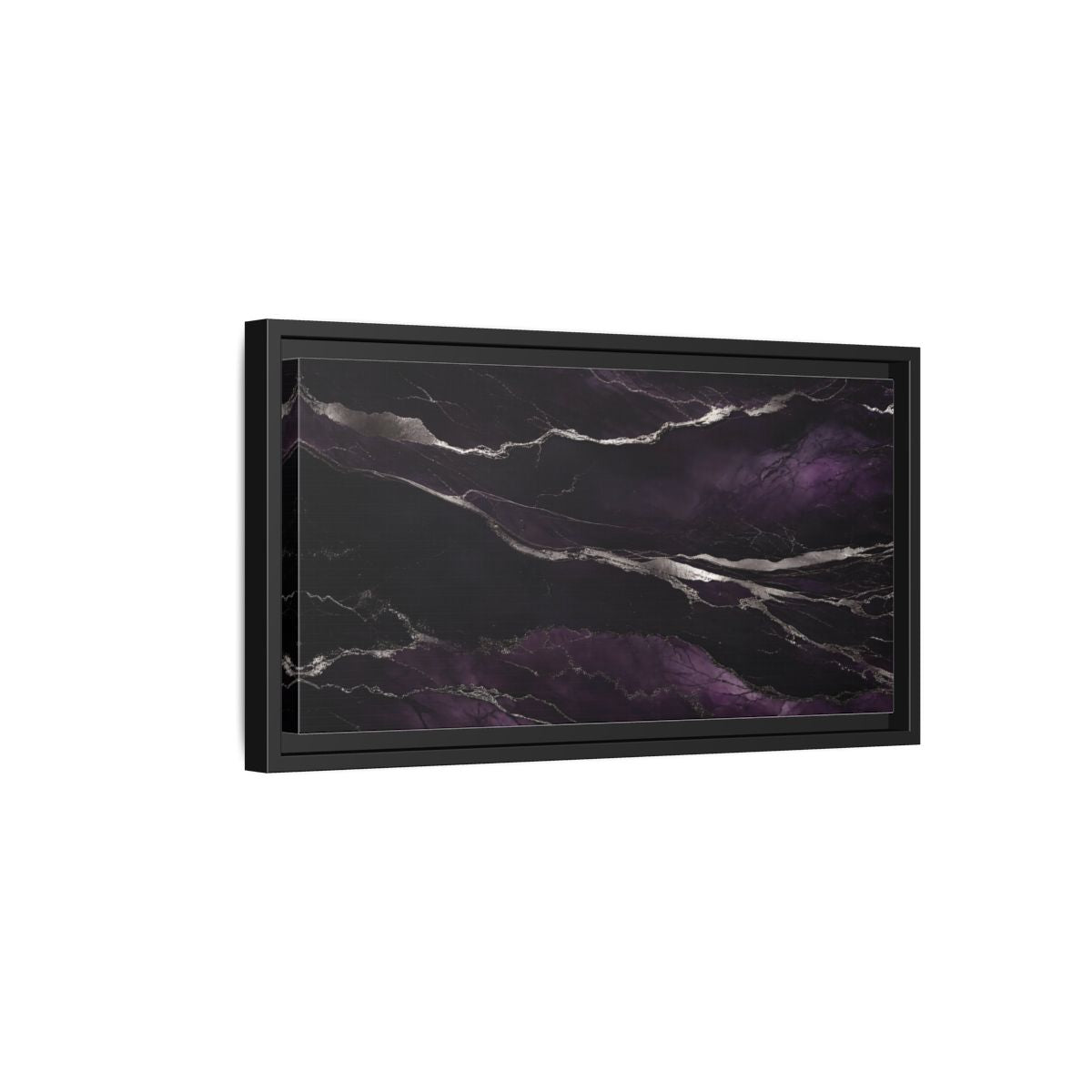 Side Mockup 8. Abstract Agate Pattern Purple And Silver shown as stretched canvas wall art