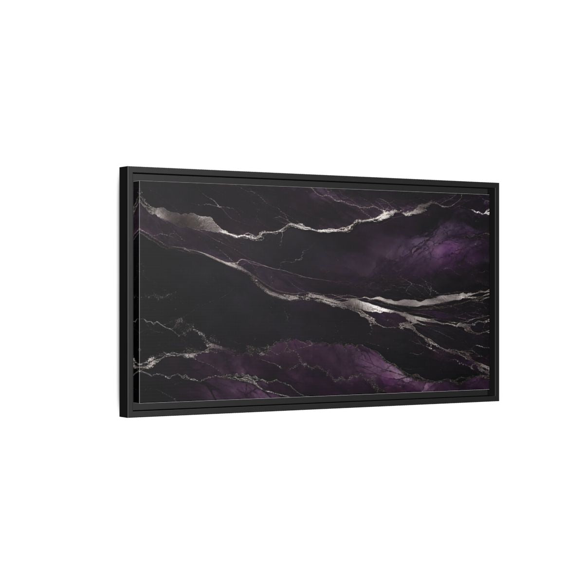 Side Mockup 2. Abstract Agate Pattern Purple And Silver shown as stretched canvas wall art