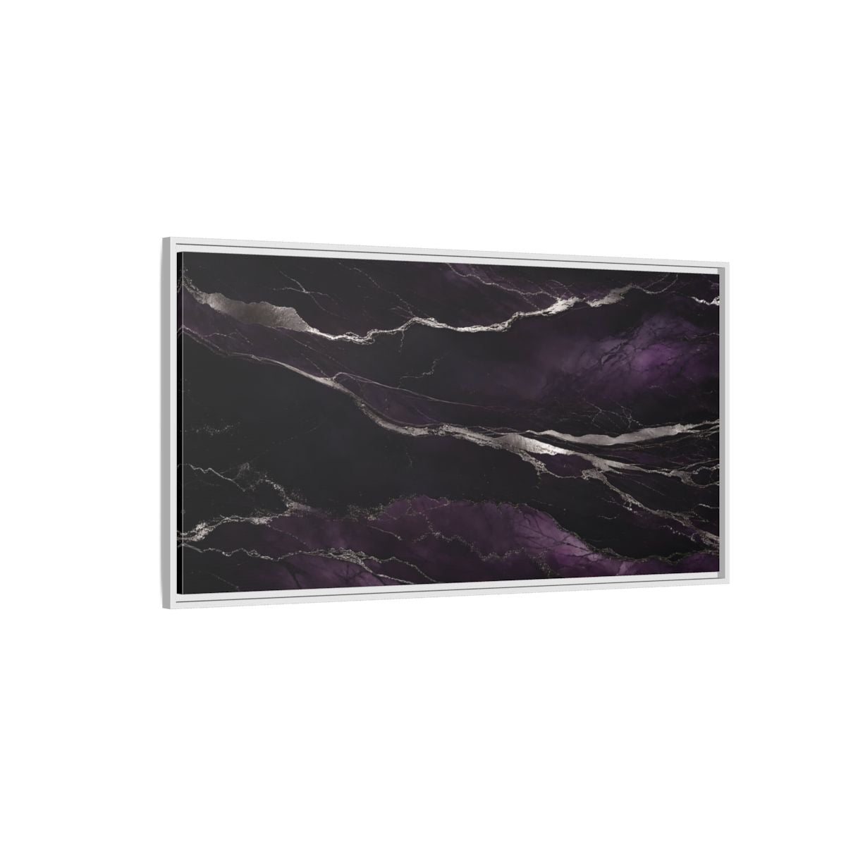 Side Mockup 3. Abstract Agate Pattern Purple And Silver shown as stretched canvas wall art