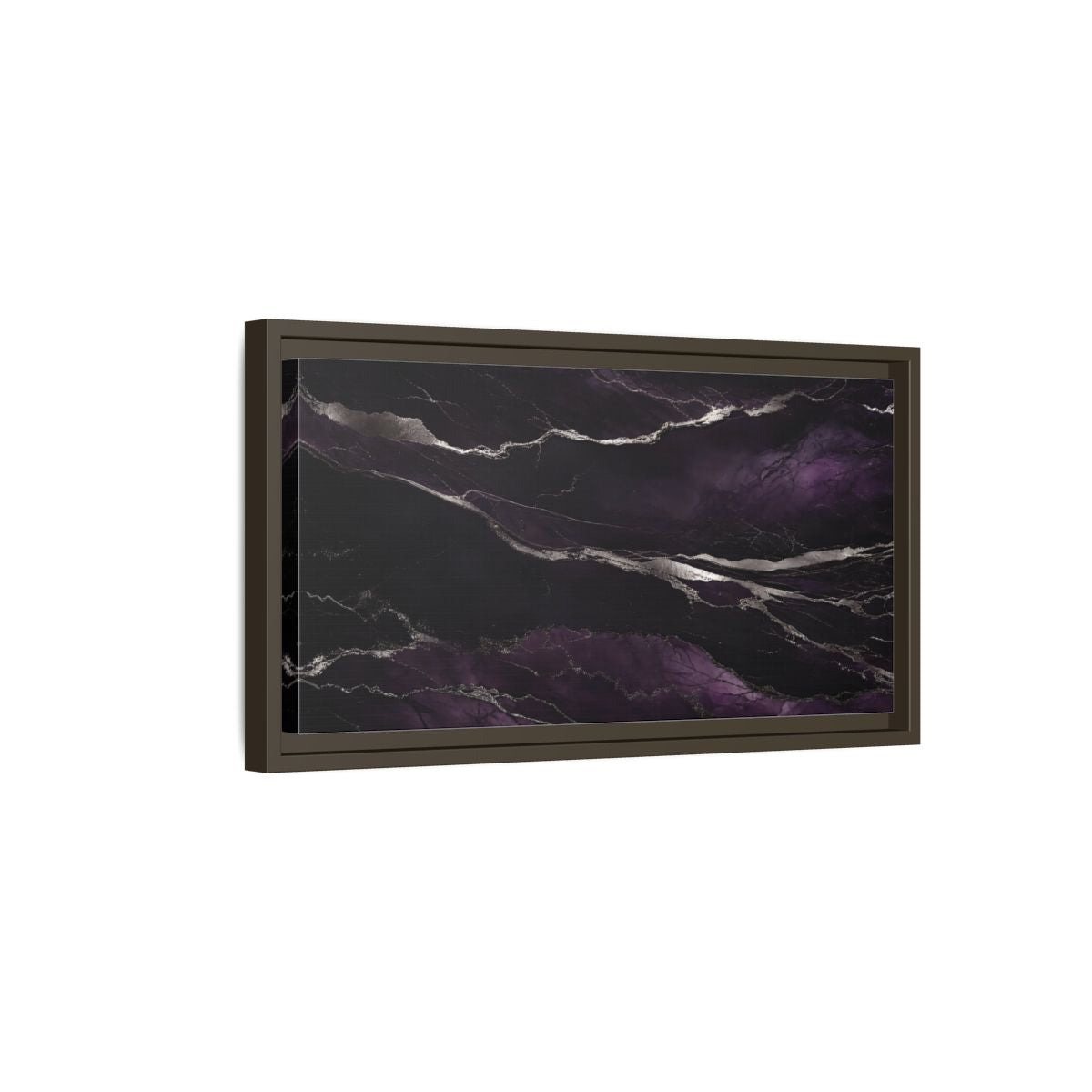 Side Mockup 7. Abstract Agate Pattern Purple And Silver shown as stretched canvas wall art
