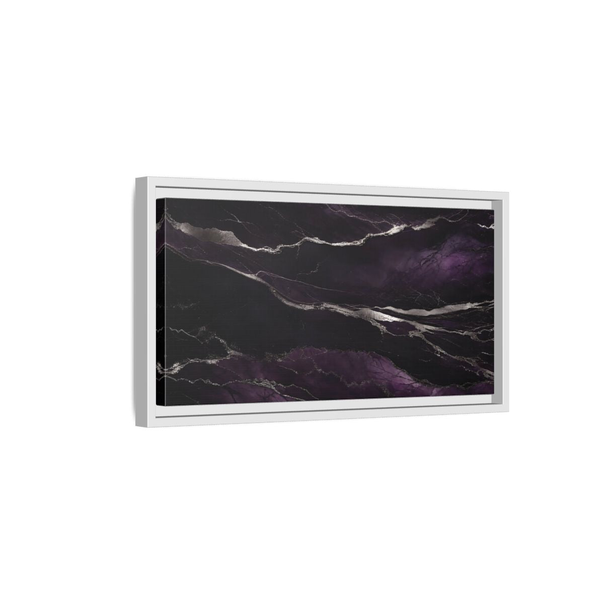 Side Mockup 6. Abstract Agate Pattern Purple And Silver shown as stretched canvas wall art