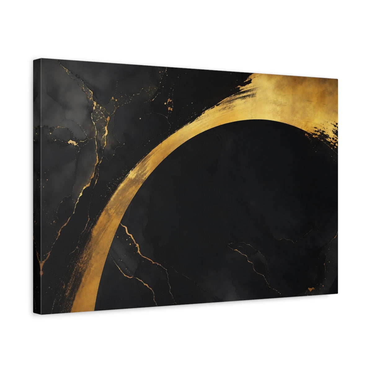 Side Mockup 3. Abstract Abstract Arch Black And Gold shown as stretched canvas wall art