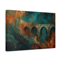 Side Mockup 4. Abstract Architectural Arches Teal Gold Rust shown as stretched canvas wall art