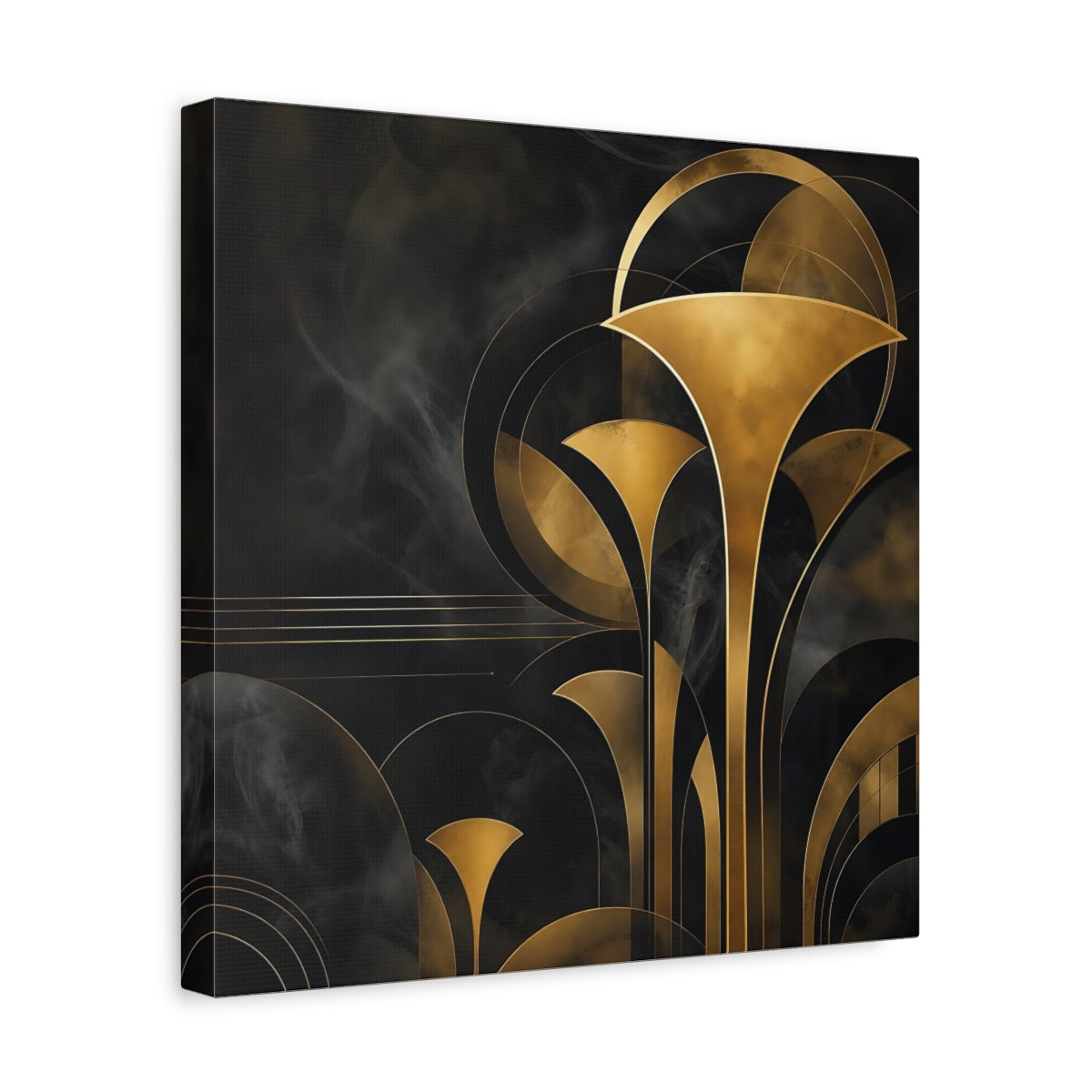 Side Mockup 7. Abstract Art Deco Foliage Black And Gold Art Deco shown as stretched canvas wall art