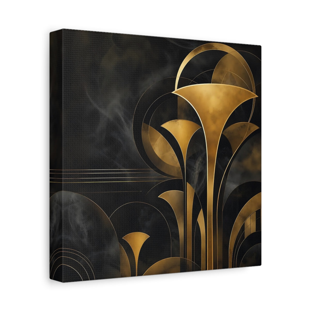 Side Mockup 9. Abstract Art Deco Foliage Black And Gold Art Deco shown as stretched canvas wall art