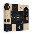 Side Mockup 2. Abstract Celestial Objects Black And Gold Celestial shown as stretched canvas wall art