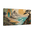 Side Mockup 3. Abstract Coastal Landscape Teal Gold Landscape shown as stretched canvas wall art