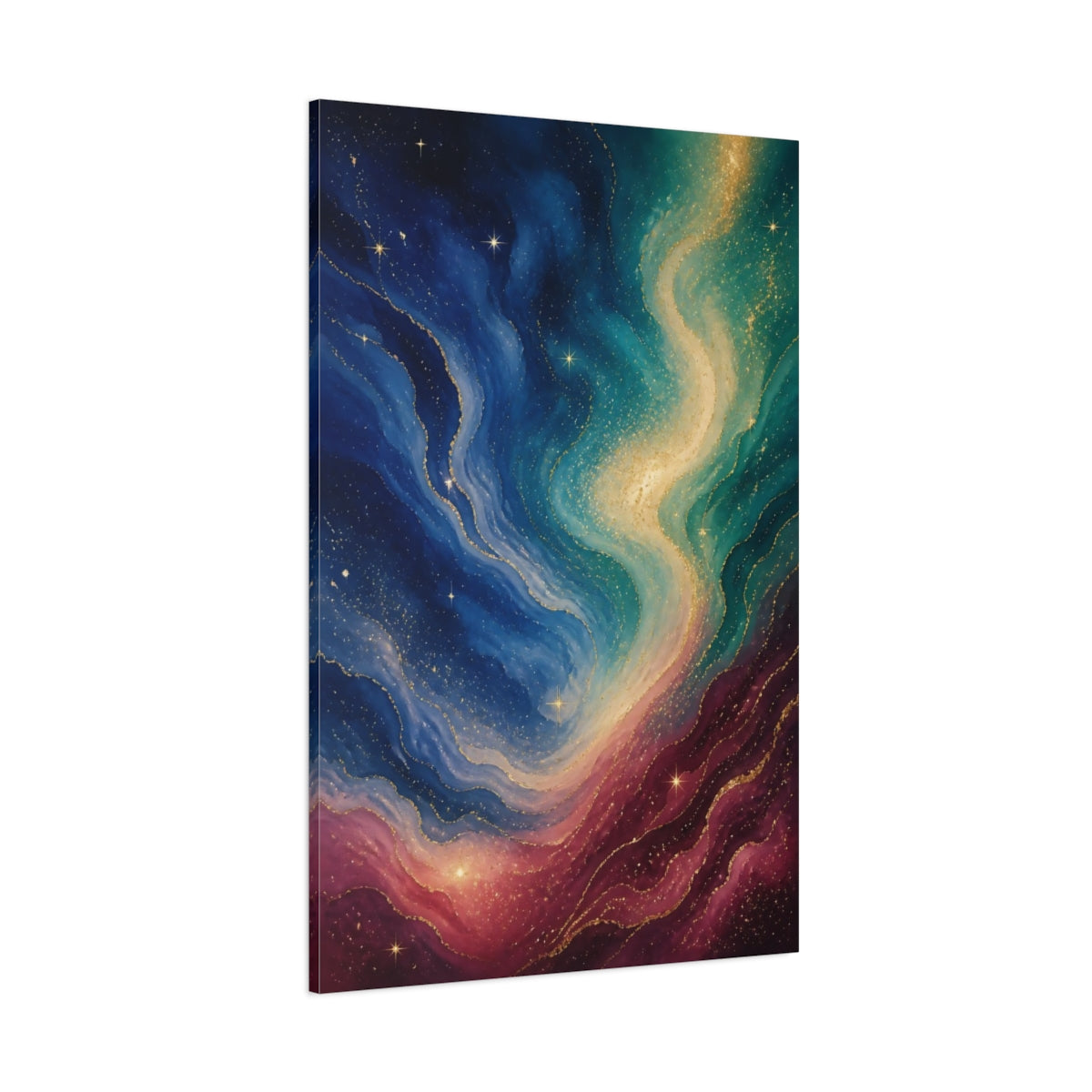 Side Mockup 1. Abstract Cosmic Swirl Colorful Cosmic Swirl shown as stretched canvas wall art