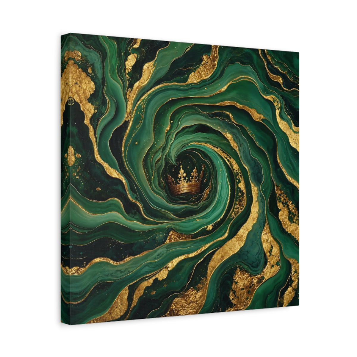 Side Mockup 6. Abstract Crown Emerald Gold shown as stretched canvas wall art