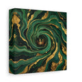 Side Mockup 2. Abstract Crown Emerald Gold shown as stretched canvas wall art