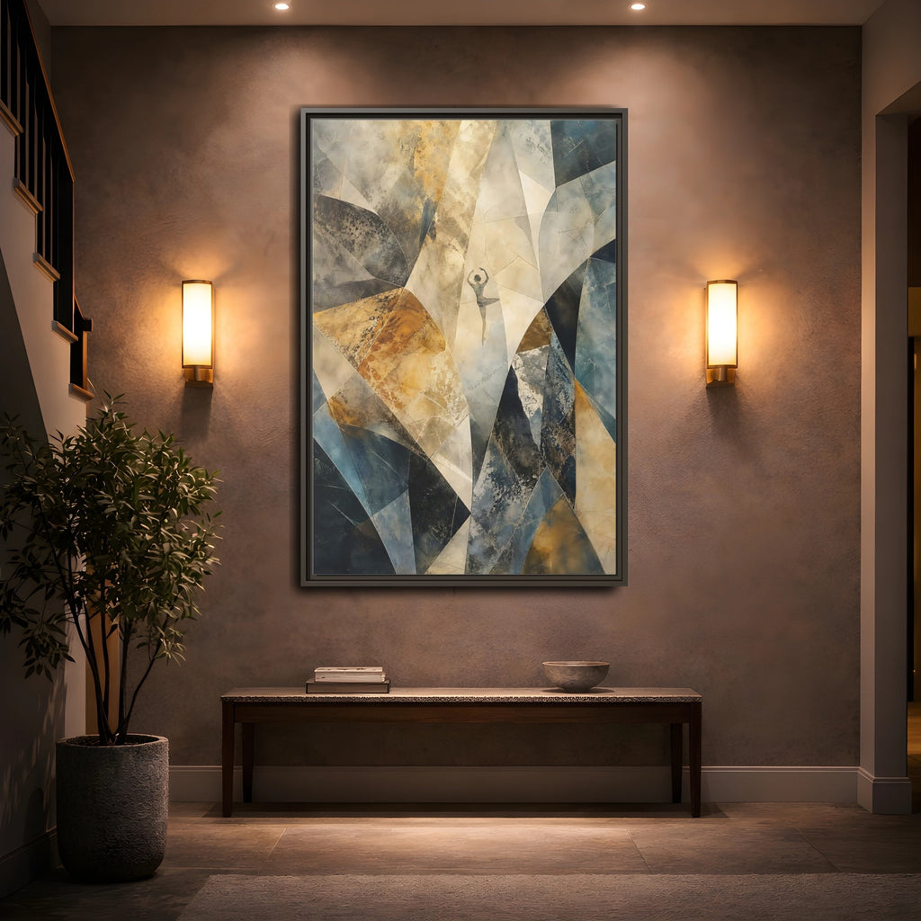 Mockup 2. Abstract Dancer Brown Blue Abstract shown as stretched canvas wall art