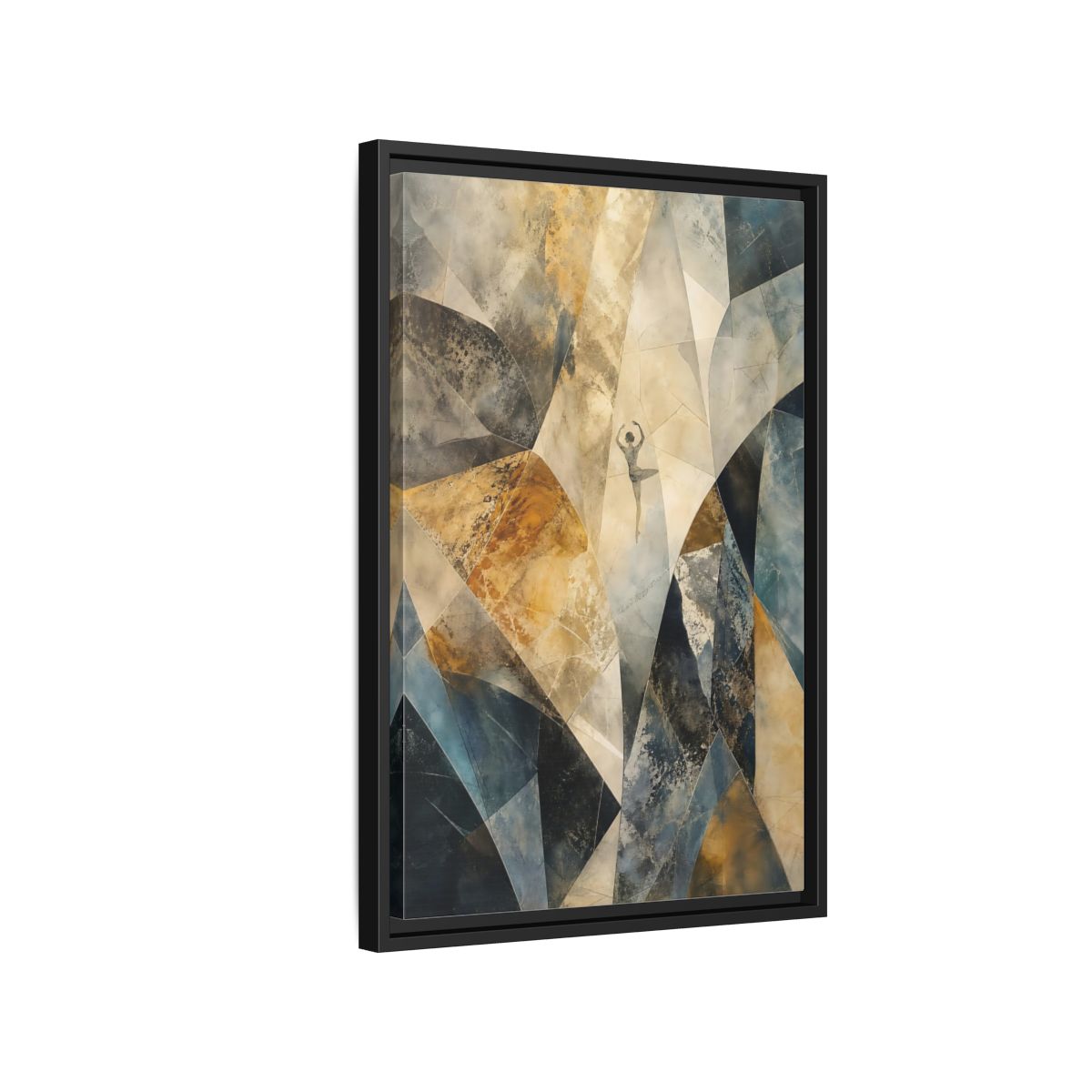 Side Mockup 3. Abstract Dancer Brown Blue Abstract shown as stretched canvas wall art