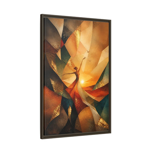Main Mockup. Abstract Dancer Orange And Gold shown as stretched canvas wall art