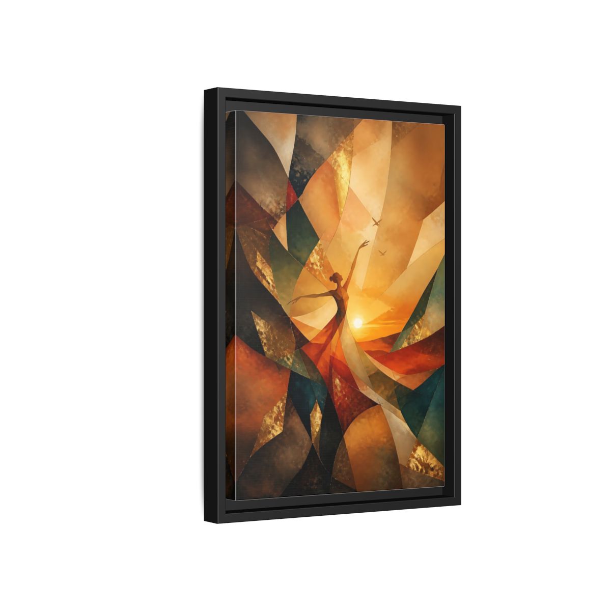 Side Mockup 6. Abstract Dancer Orange And Gold shown as stretched canvas wall art