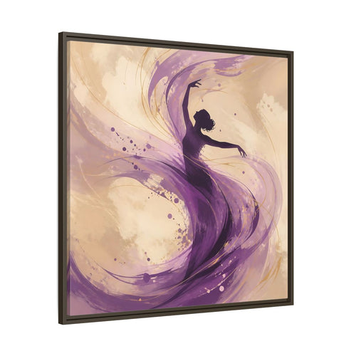 Main Mockup. Abstract Dancer Purple And Gold shown as stretched canvas wall art