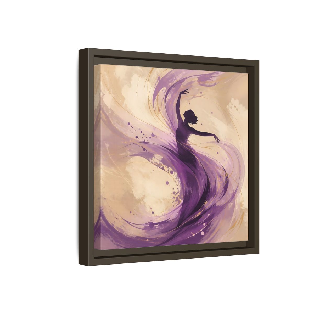 Side Mockup 17. Abstract Dancer Purple And Gold shown as stretched canvas wall art