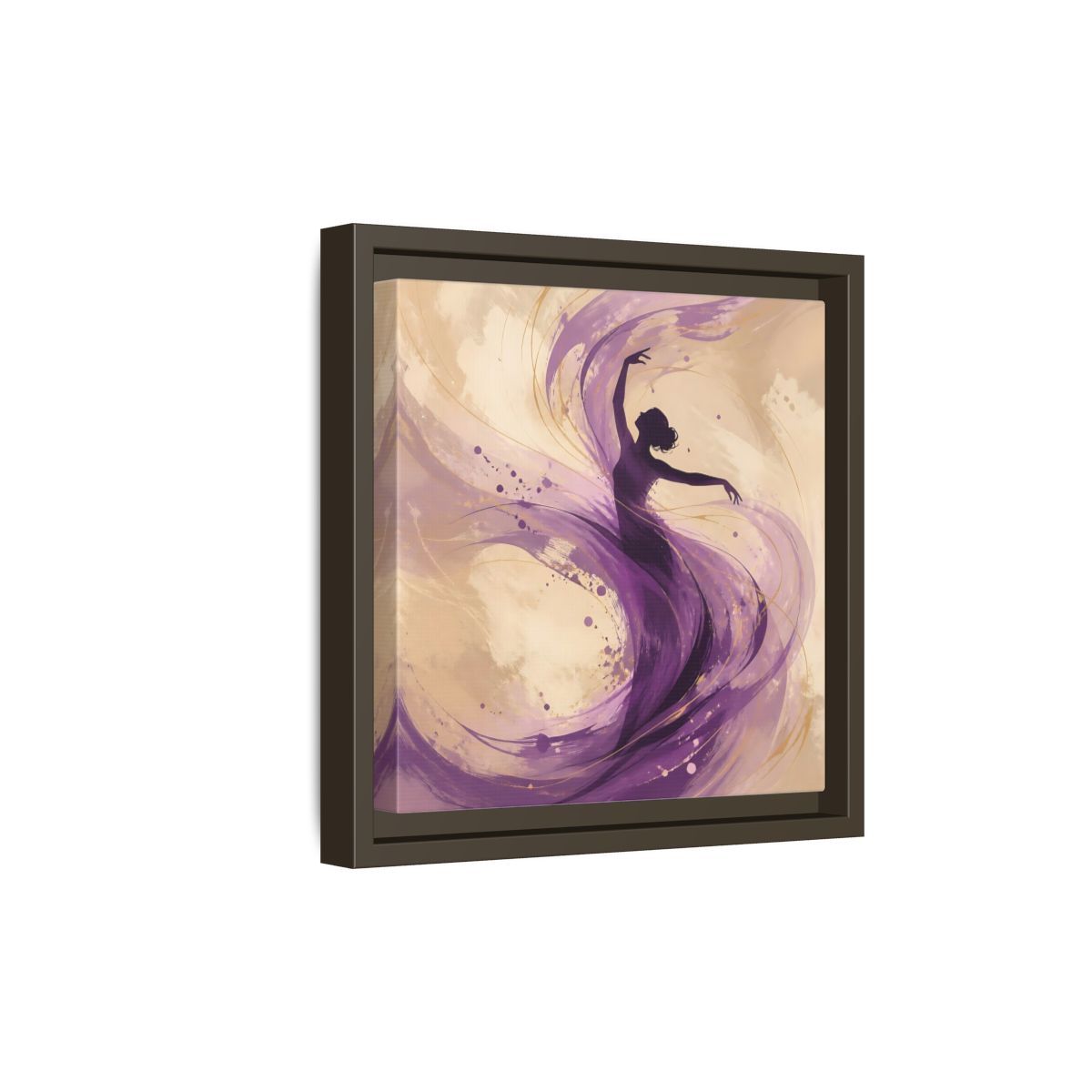 Side Mockup 20. Abstract Dancer Purple And Gold shown as stretched canvas wall art