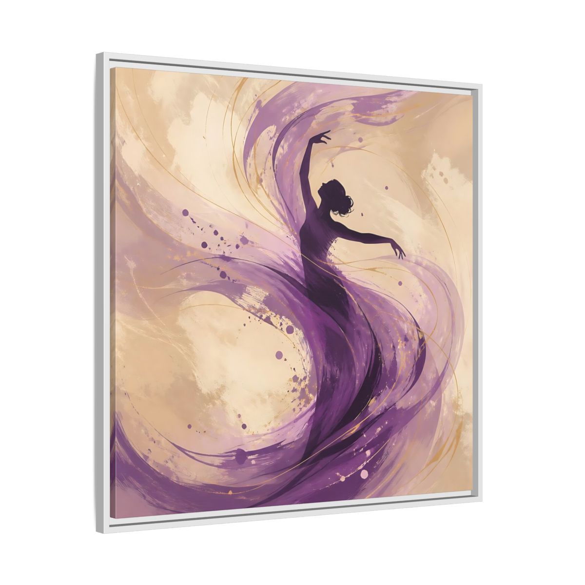 Side Mockup 25. Abstract Dancer Purple And Gold shown as stretched canvas wall art