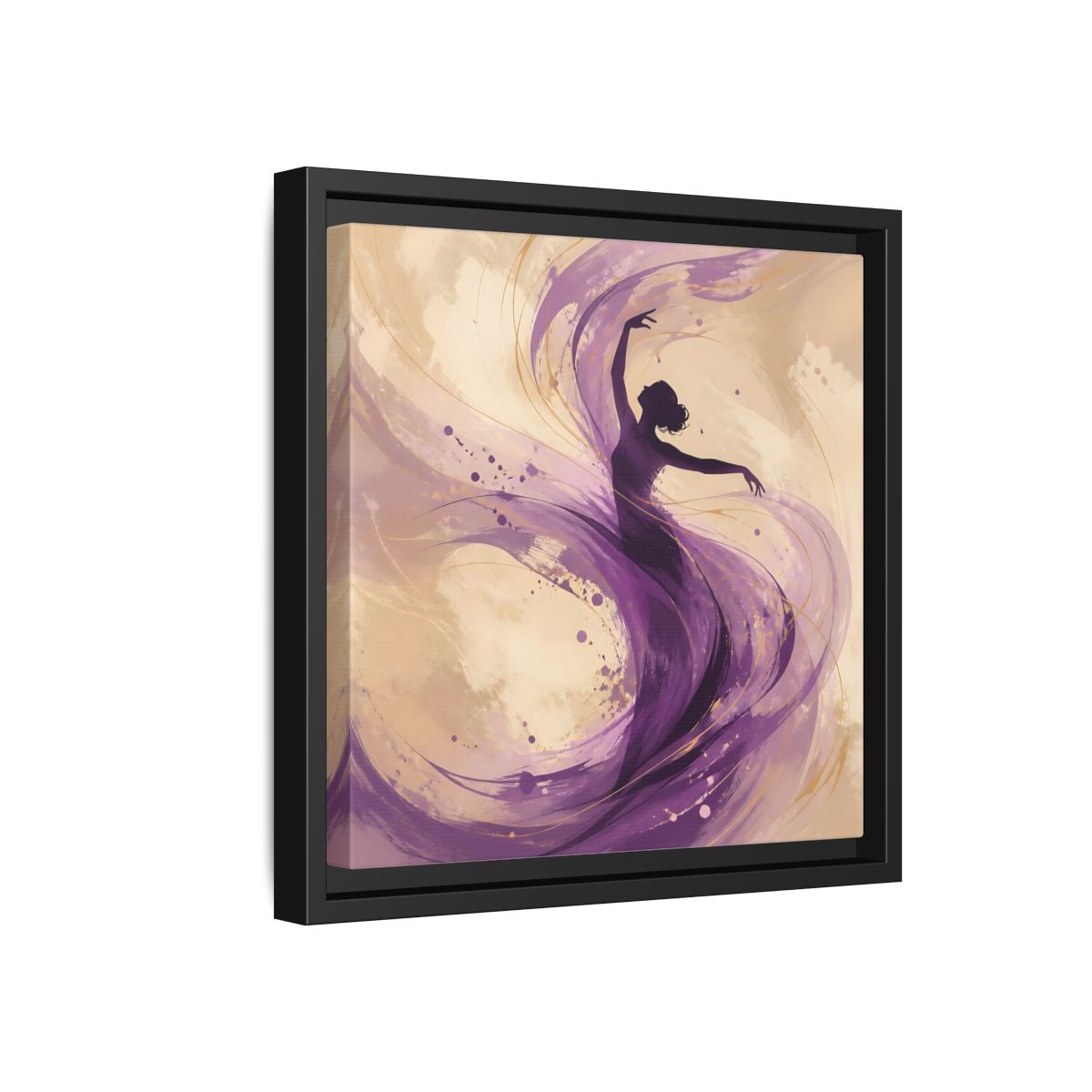 Side Mockup 18. Abstract Dancer Purple And Gold shown as stretched canvas wall art